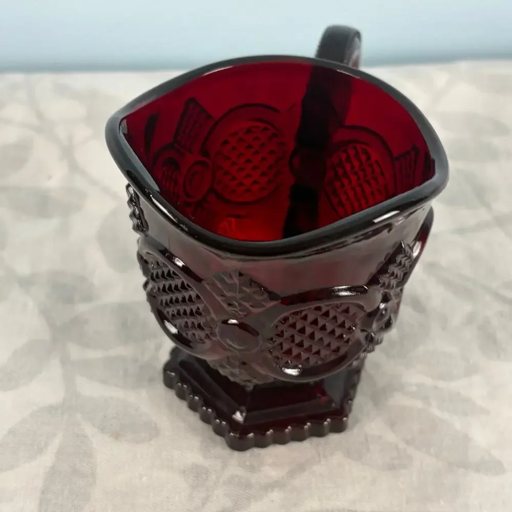 Avon Cape Cod Ruby Red Glass Creamer Vintage Pedestal Cream Pitcher